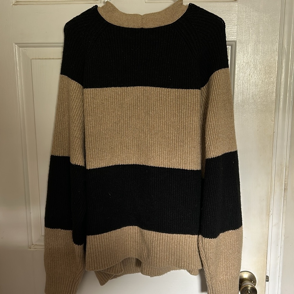 Black and Tan Striped Shaker Stitch Cardigan - Picture 3 of 5